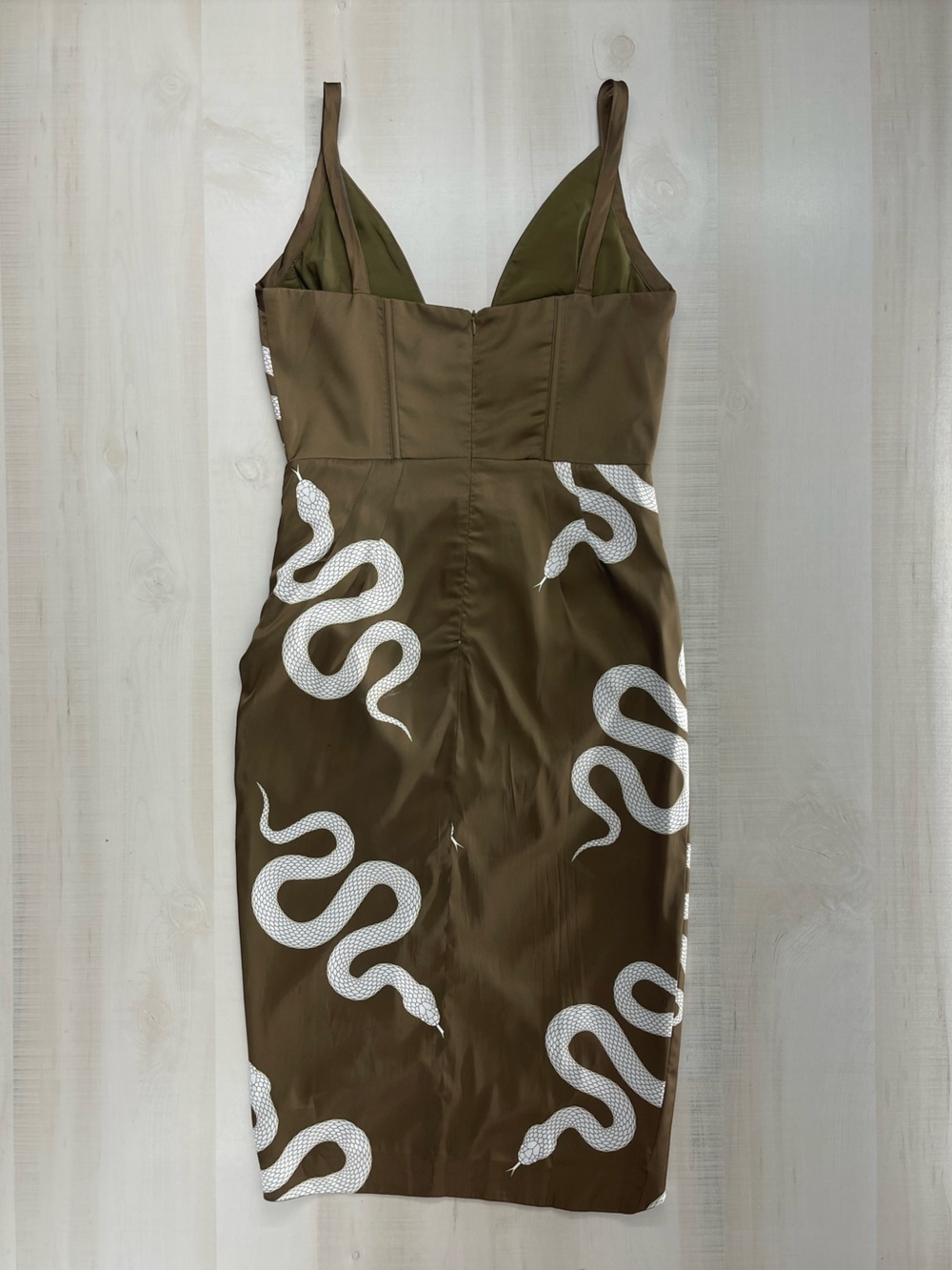 AVERIE corset corina snake printed sexy event dress green silky M - Picture 4 of 7